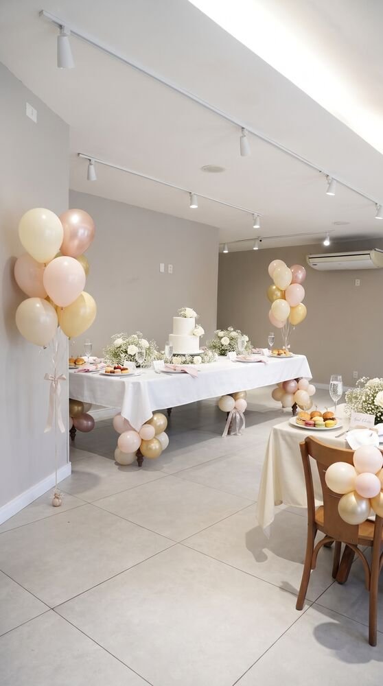 Decoração pastel com balões para chá de bebê no Terrazo, Fortaleza